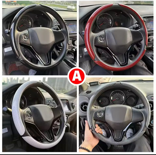Car Steering Wheel Cover Warm Winter 38cm Round Steery Wheel Universa Glossy Laser Carbon Fiber Auto Interior