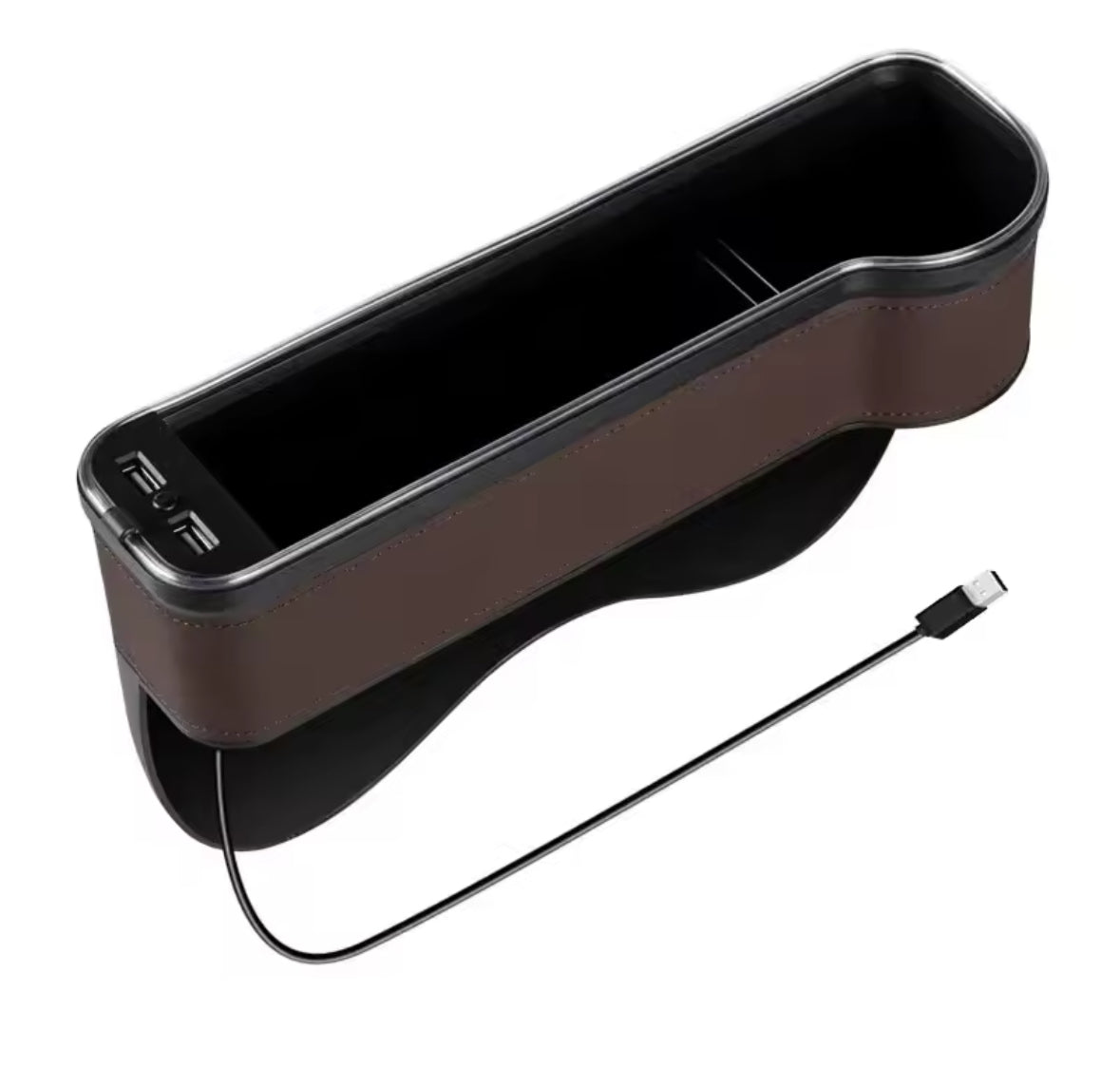 New Car Crevice Storage Box with 2 USB Charger Colorful LED Seat Gap Slit Pocket Seat Organizer Card Phone Bottle Cups Holder